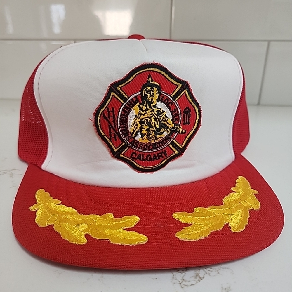 Vintage Calgary Firefighters trucker style snapback hat.